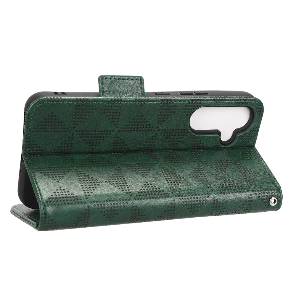 For Samsung Galaxy A34 5G Imprinted Triangle Pattern Phone Cover PU Leather Wallet Stand Cell Phone Case with Wrist Strap For Samsung Galaxy A34 5G Imprinted Triangle Pattern Phone Cover PU Leather Wallet Stand Cell Phone Case with Wrist Strap